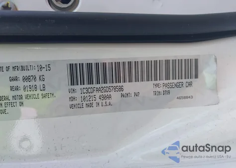 2016 Dodge Dart Se from USA, damaged, VIN 1C3CDFAA2GD578586